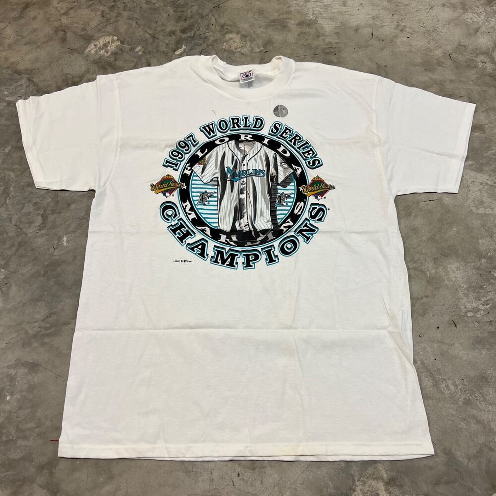 VTG Logo Athletic 1997 Florida Marlins T Shirt Men XL White MLB World Series NWS